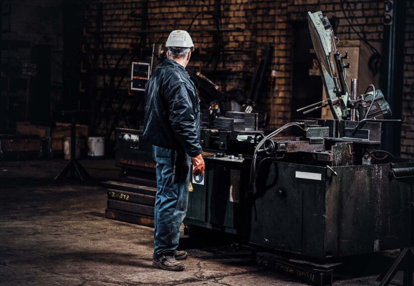 Man is working at metal factory